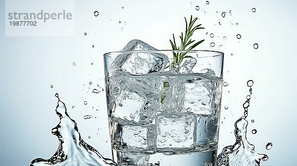 Glas Wasser mit Eiswürfeln und Cannabisblatt auf weißem Hintergrund AI generiert  KI generiert