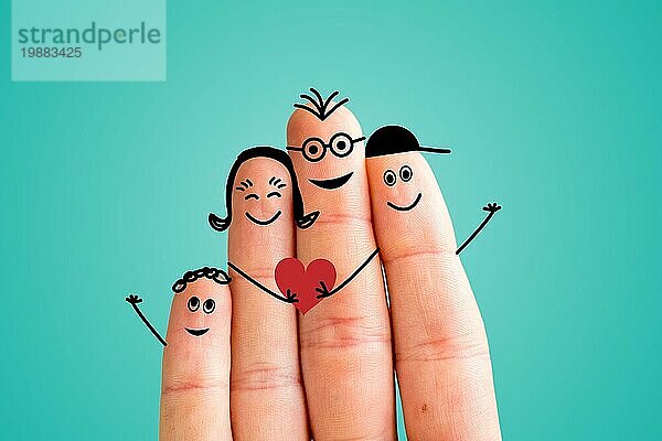 Gemalte Finger glückliche Familie Konzept  blaür Hintergrund