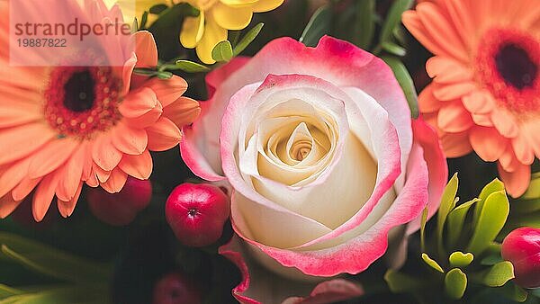 Nahaufnahme einer zarten rosa Rose in einem Blumenstrauß