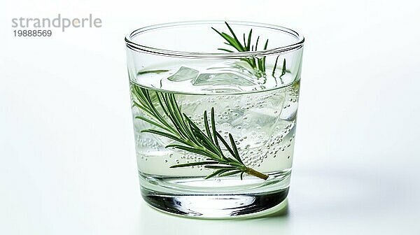 Ein klares Glas Wasser mit einem Rosmarinzweig darin  der ein Gefühl von Frische und Einfachheit vermittelt  das Ai erzeugt hat
