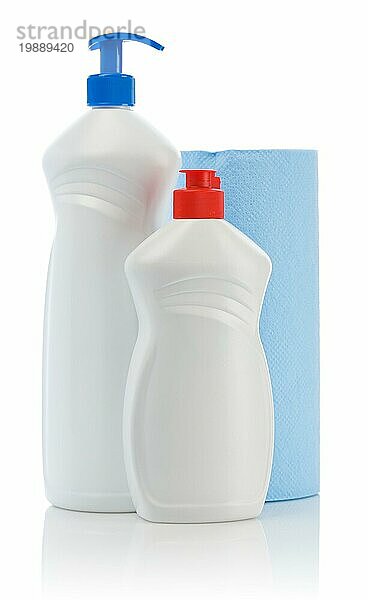 Zusammensetzung der weißen Flaschen und des Handtuchs