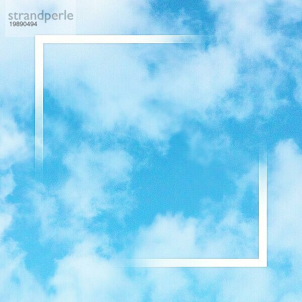 Abstrakte quadratische Designvorlage für ein Zitat  blaür Himmel Hintergrund mit weißen Wolken und einem quadratischen Rahmen  eine Textur mit Kopierraum