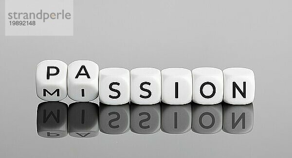 Machen Sie Ihre Mission mit Leidenschaft Konzept. Flipping Würfel Blöcke mit Worten