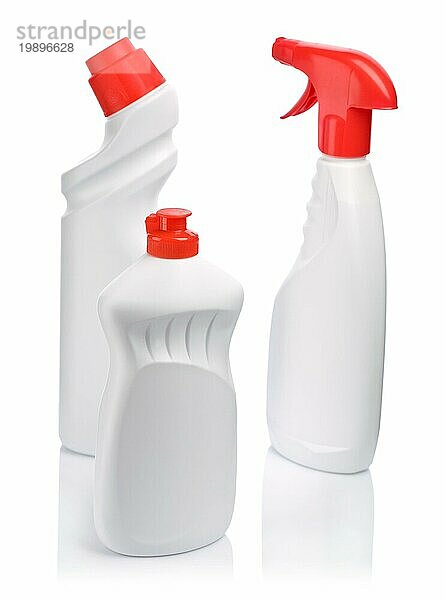 Drei weiße Flaschen für die Reinigung