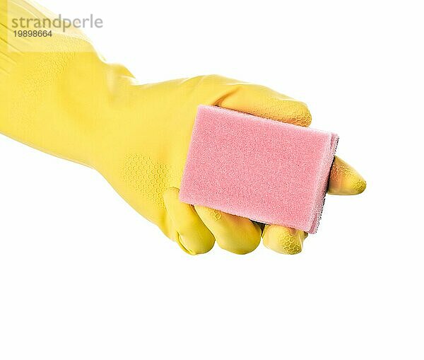 Hand mit rosa Schwamm