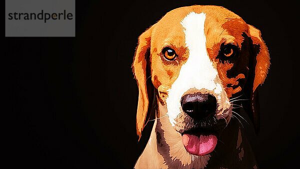 Zeichnung  Illustration Hund Beagle Porträt Ölgemälde auf einem schwarzen Hintergrund. Digitale Malerei. Clip Art Illustration
