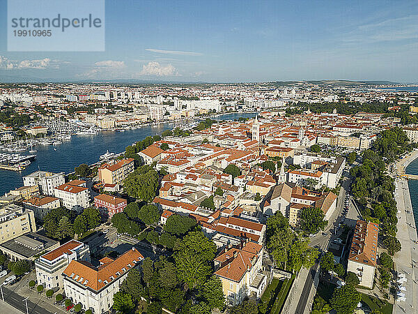 Croatia  Zadar County  Zadar  Aerial view of old town district of riverside city