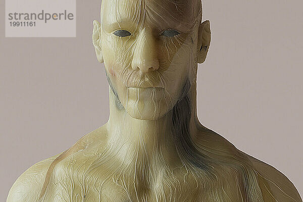 3D-Darstellung eines hemdlosen  gelbhäutigen Mannes