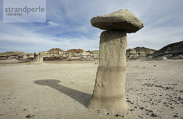 Pilzförmige Formation in der Bisti Badlands Wilderness im Nordwesten von New Mexico.