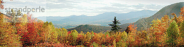 Ein Panoramablick mit Herbstlaub im Westen von Maine.