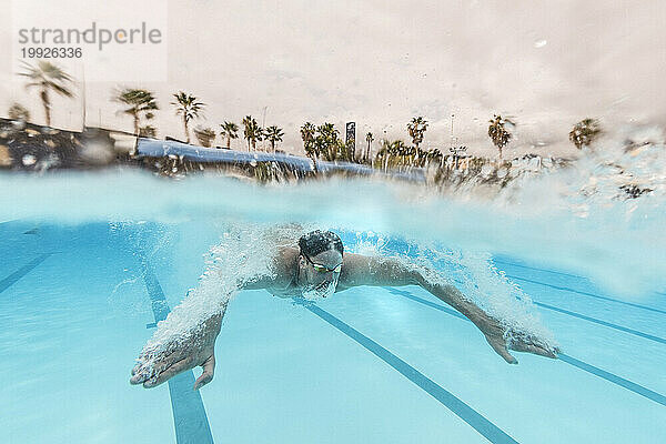 Olympisches Schwimmtraining im Pool  Teneriffa  Kanarische Inseln  Spanien