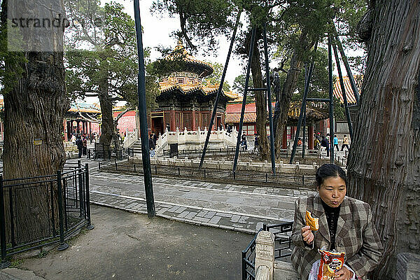 Eine Frau beim Mittagessen in Peking  China.