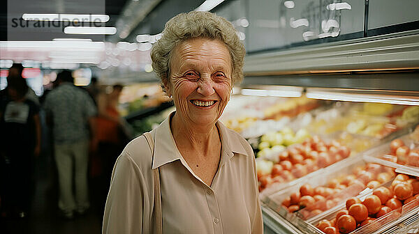 Ai generative alte Frau im Supermarkt