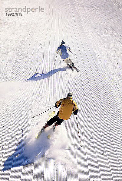 Zwei Skifahrer  Snowbasin  Utah.