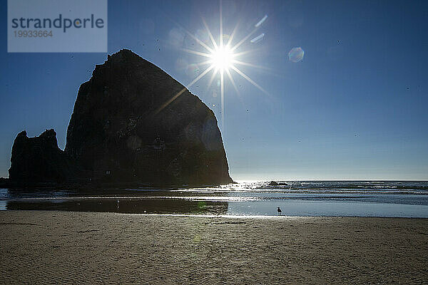 USA  Oregon  Silhouette des Haystack Rock am Cannon Beach