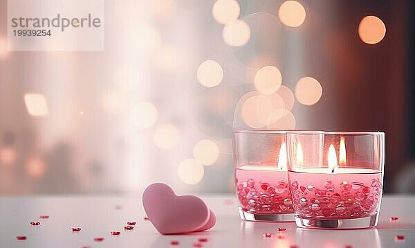 Flackernde Kerzen  umgeben von herzförmigem Konfetti  schaffen eine romantische Atmosphäre  die AI erzeugt  KI generiert