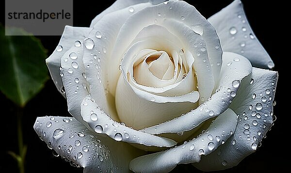 Zarte Nahaufnahme einer weißen Rose mit Tautropfen  die Liebe und Reinheit symbolisieren AI erzeugt  KI generiert