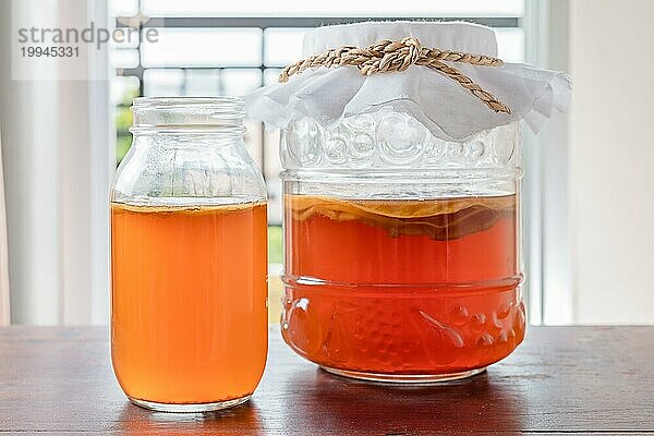 KombuchaTee beliebtes fermentiertes gesundes Getränk natürlich hohe Probiotika
