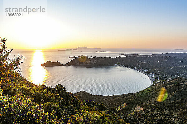 Greece  Ionian Islands  Sunset over Agios Georgios Pagon bay