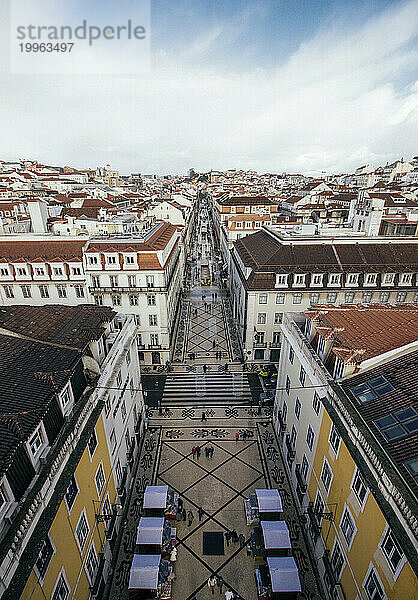 Residential buildings under cloudy sky in Lisbon  Portugal