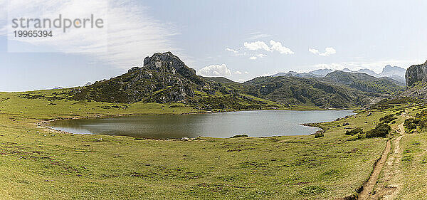 Lake near Picos De Europa mountains in Covadonga  Asturias  Spain