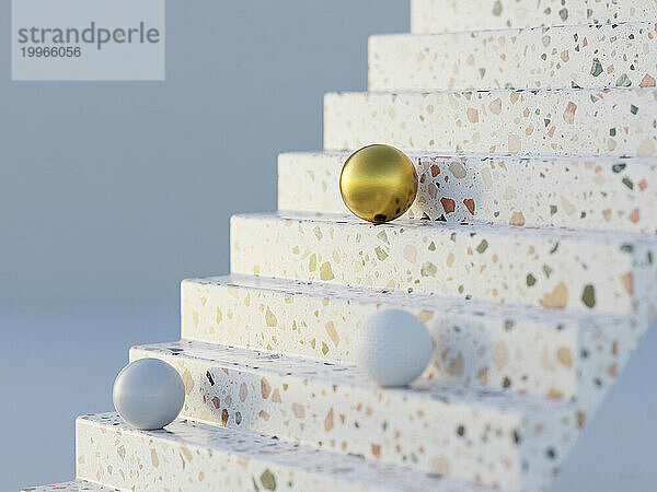 3D-Darstellung einer Terrazzo-Treppe mit Kugeln