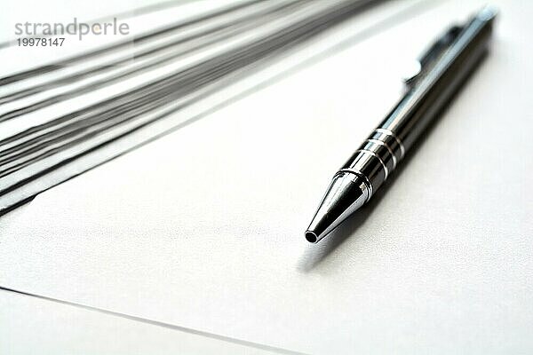 Unbeschriebenes Briefpapier und ein Kugelschreiber liegen auf einem Tisch