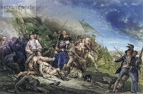 Die Schlacht am Bunkers Hill bei Boston USA  7. Juni 1775  Historisch  digital restaurierte Reproduktion von einer Vorlage aus dem 19. Jahrhundert  Record date not stated
