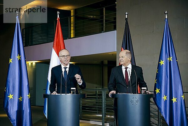 Bundeskanzler Olaf Scholz (SPD) und Luc Frieden  Premierminister des Großherzogtums Luxemburg geben eine Pressekonferenz nach einem Gespräch im Bundeskanzleramt in Berlin  08.01.2024