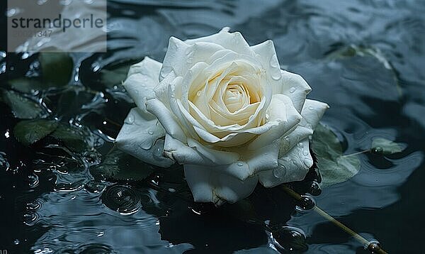 Elegante weiße Rose  die sich im dunklen Wasser spiegelt und Reinheit und ruhiges AI symbolisiert  KI generiert