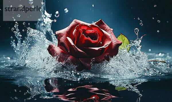 Lebendige rote Rose mit kräftigen Wasserspritzern  die Leidenschaft und Energie darstellen  die AI erzeugt  KI generiert