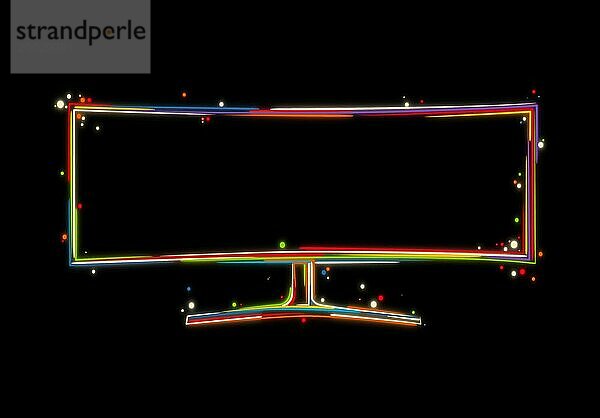 Vorderansicht eines Ultrawide Monitors Hand gezeichnet stilisierte Vektor Illustration in Farben über schwarzem Hintergrund