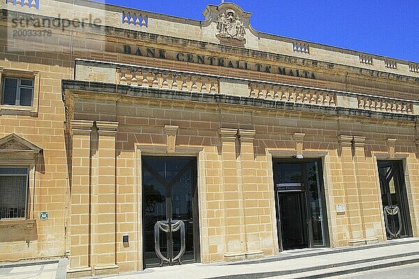 Historisches Gebäude der Zentralbank von Malta im Stadtzentrum von Valletta  Malta  Europa
