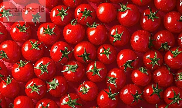 Kreatives Muster aus roten Tomaten auf rotem Hintergrund. Flachlage  Draufsicht AI generiert  KI generiert