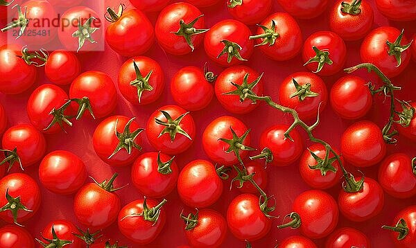 Kreatives Muster aus roten Tomaten auf rotem Hintergrund. Flachlage  Draufsicht AI generiert  KI generiert