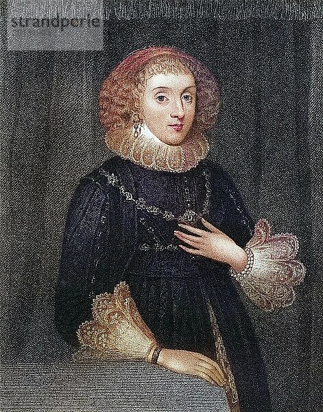 Mary Herbert Gräfin von Pembroke  geborene Mary Sidney  1561-1621. Englische Kunstmäzenin und Übersetzerin. Aus dem Buch Lodges British Portraits  erschienen 1823.  Historisch  digital restaurierte Reproduktion von einer Vorlage aus dem 19. Jahrhundert  Record date not stated