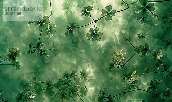 St. Patrick's Day Hintergrund mit Kleeblättern und Bokeh Effekt. AI generiert  KI generiert