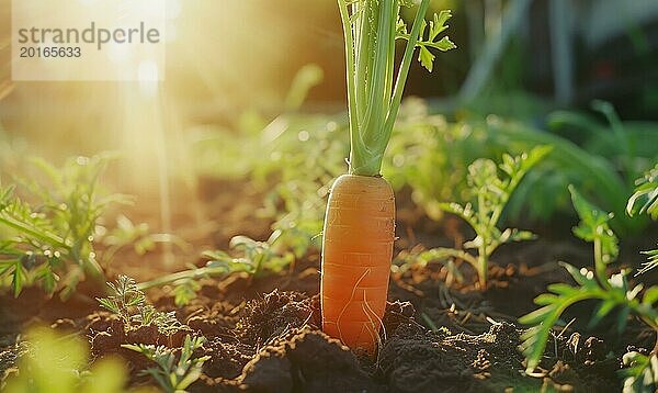 Eine Karotte wächst im Garten. Selektiver Fokus. Natur AI generiert  KI generiert