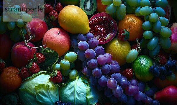 Verschiedene Obst und Gemüsesorten als Hintergrund  Draufsicht. AI generiert  KI generiert