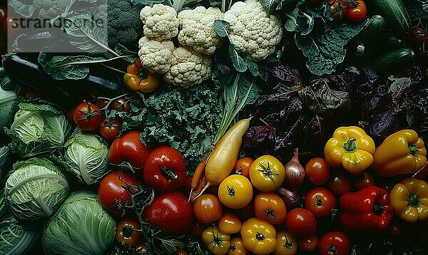 Vielfalt von frischem Gemüse Hintergrund. Ansicht von oben  flach legen AI generiert  KI generiert