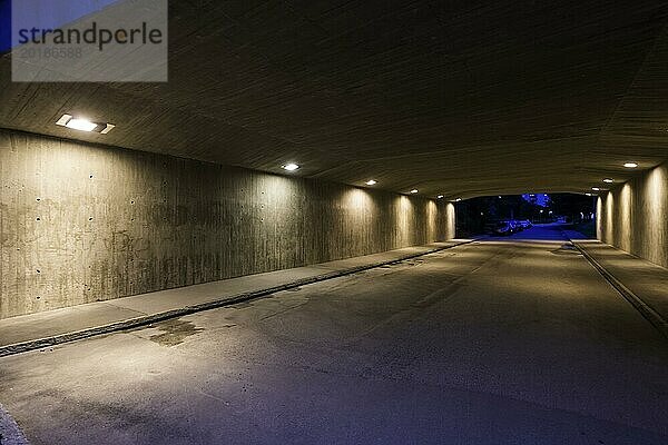 Fußweg durch Tunnel bei Nacht  Angst  Abend  Allein  niemand  Furcht  Kriminalität  Phobie  Gefahr  Gefahrenstelle  Unterführung  dunkel  Dunkelheit  fürchten  Sicherheit Unsicher  urban  städtisch  beängstigend  Überfall  Platzangst