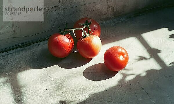 Tomaten auf einem Zweig vor einem hellen Hintergrund. Selektiver Fokus. AI generiert  KI generiert