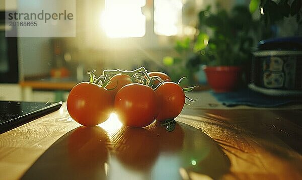 Tomaten auf dem Tisch in der Küche. Selektiver Fokus AI erzeugt  KI generiert