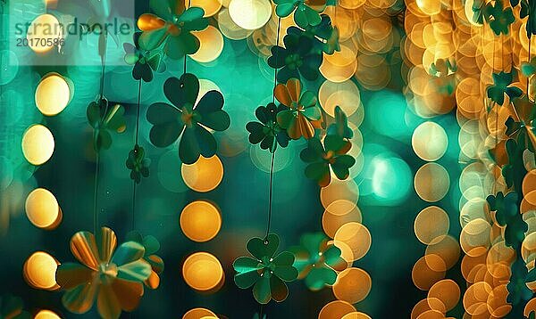 St. Patricks Day Hintergrund mit grünen Kleeblättern und Bokeh. AI generiert  KI generiert