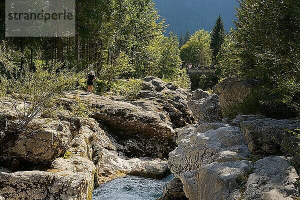 Fluss Soca  schmale Kalksteinschlucht mit Stromschnellen  kleine Soca-Tröge  Soca-Tal  Mala korita So?e  Trenta Tal  Triglav Nationalpark  Julische Alpen  Slowenien  Europa