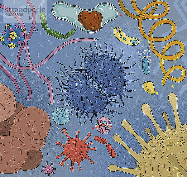 Verschiedene Viren und Bakterien