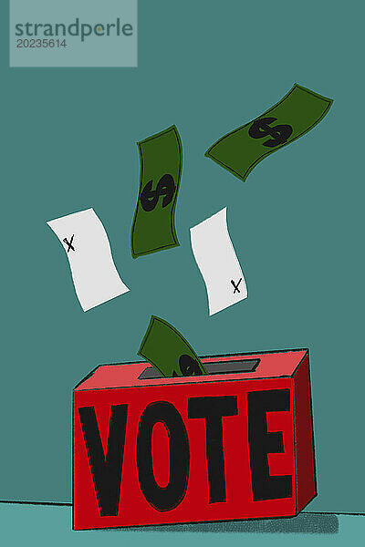 Stimmen und Dollar-Banknoten gehen in die Wahlurne