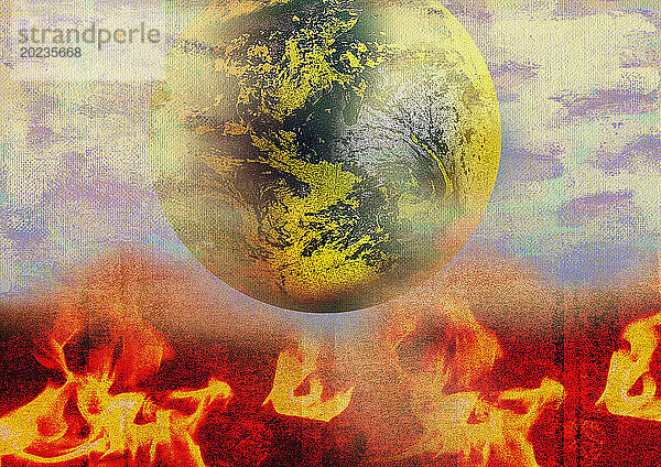 Feuer brennt unter dem Planeten Erde