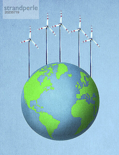 Windturbinen auf der Spitze eines Globus