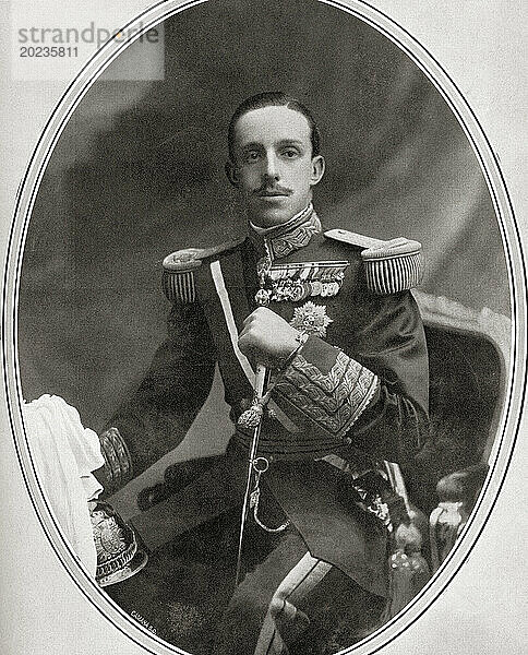 Alfons XIII.  1886 – 1941  auch bekannt als El Africano oder der Afrikaner. König von Spanien. Aus Mundo Grafico  veröffentlicht 1912.